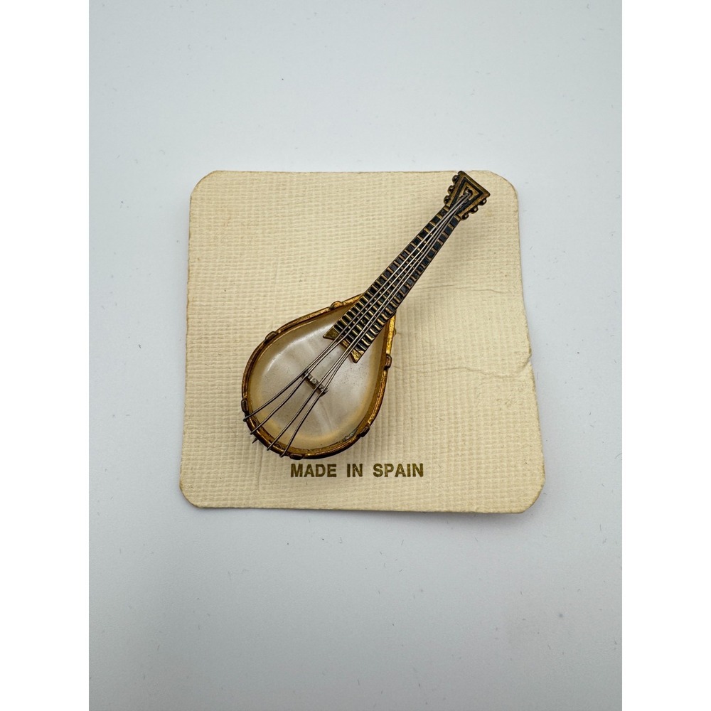 Vintage Mandolin Brooch Spanish Damascene Guitar Instrument - Picture 2 of 9
